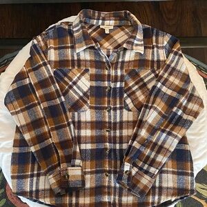 Plaid Button Down Shirt in Navy and Brown